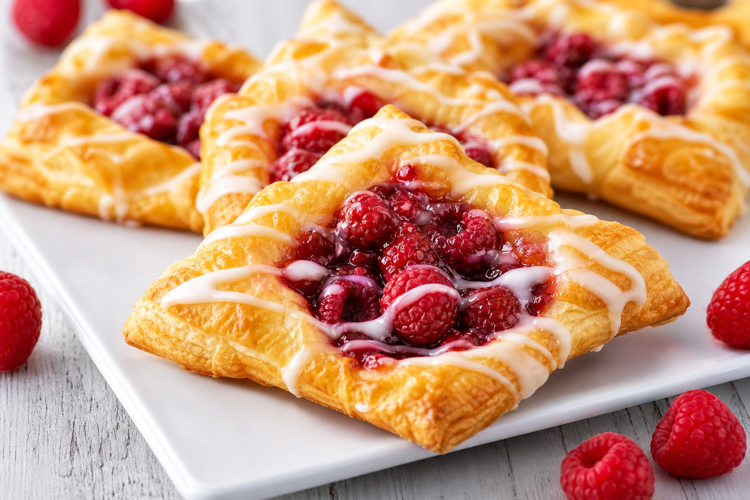 Raspberry danishes with icing drizzle