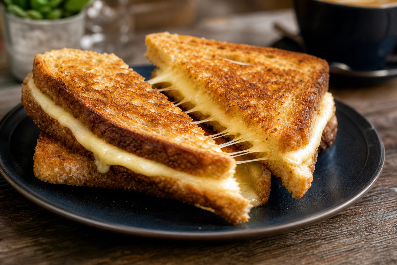 Golden cheese toastie with melted cheese