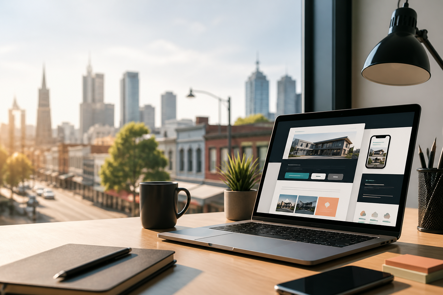 Modern laptop workspace used for planning local business websites